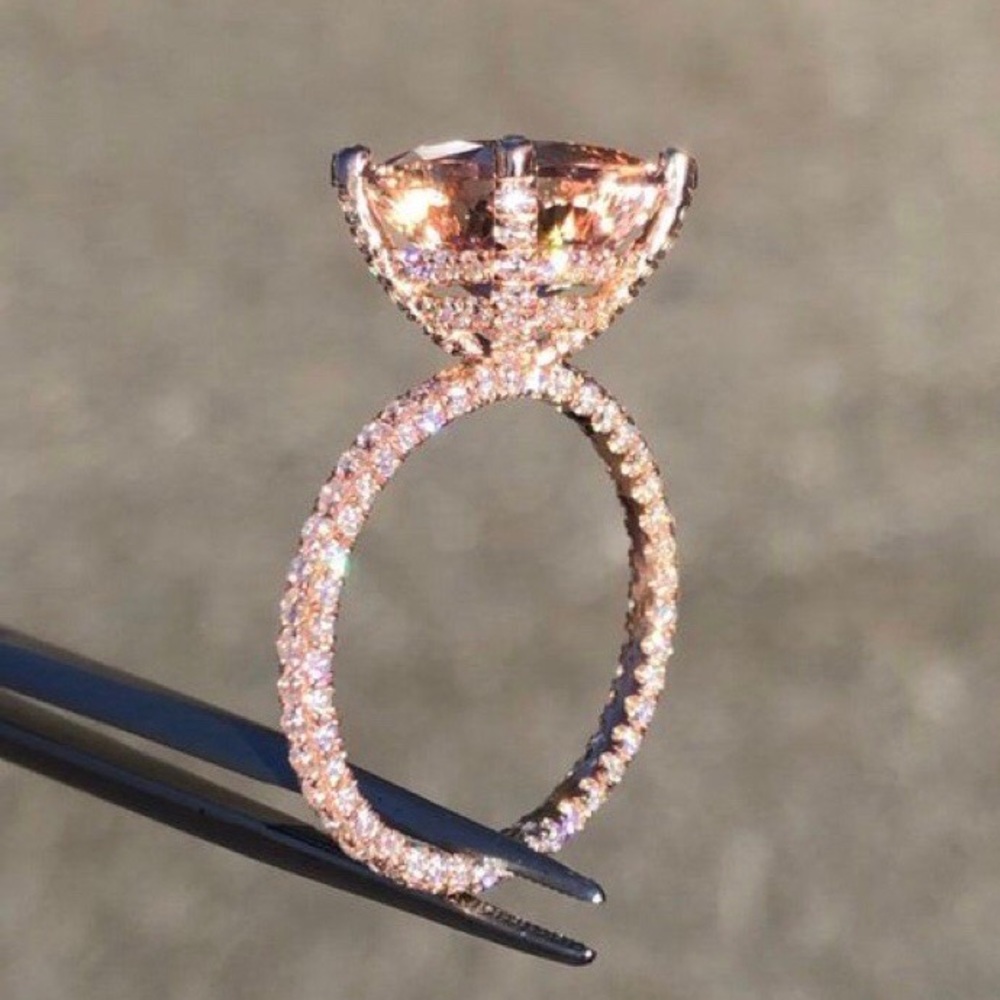 ¥ New 6 Carat 18K Rose Gold Morganite Ring - Picture 7 of 8